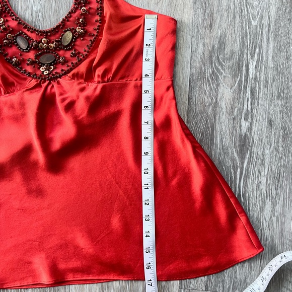 BCBGMaxAzria Red Orange Halter Neck Silk Top Shirt Size L Large - Picture 14 of 14